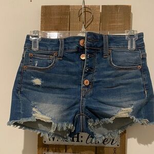 American Eagle Outfitters Blue Distressed Jean Shorts